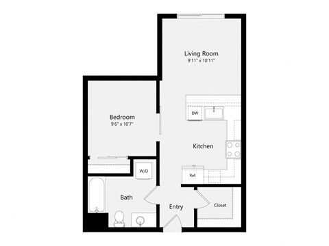 a floor plan of a unit with a bedroom and a living room